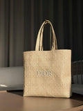 New Dior summer gift woven shopping bag, classic beige color, French lazy style